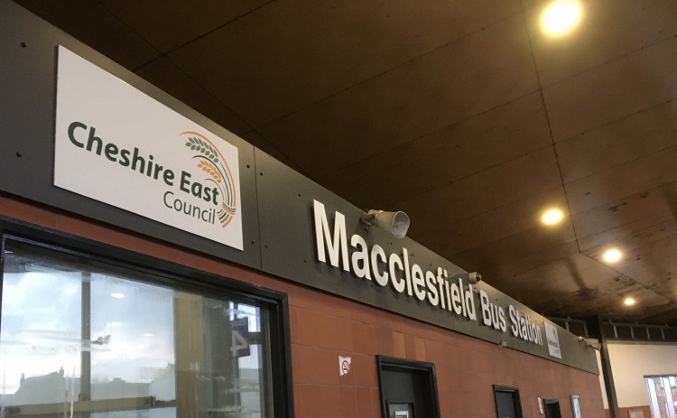 A Cheshire East Council sign at Macclesfield Bus Station. (Image - Macclesfield Nub News) 