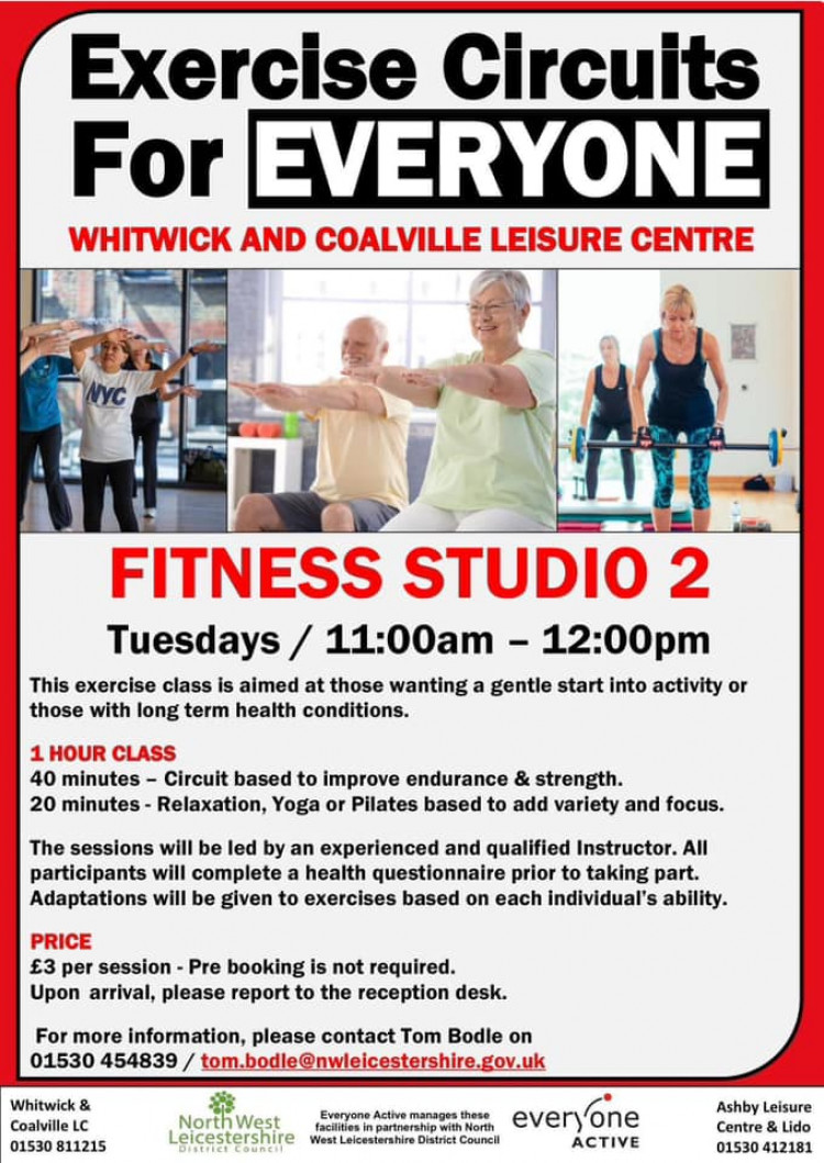 Weekly health class for those with long term health conditions at the Whitwick & Coalville Leisure Centre, Coalville