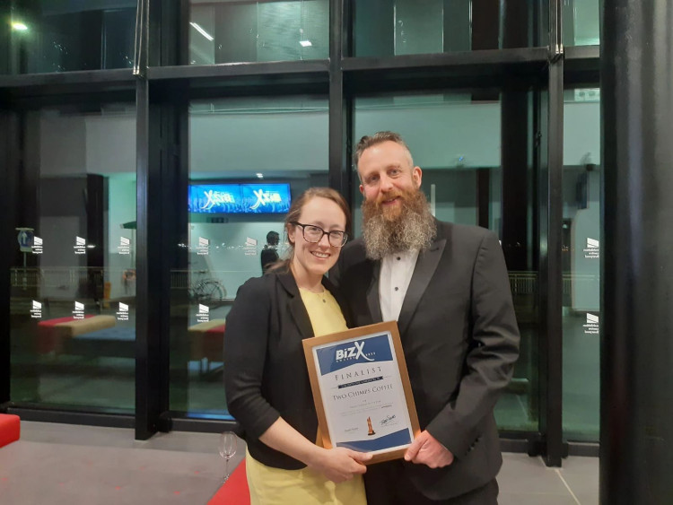 Andy & Laura with their Award. Image credit: Two Chimps Coffee Ltd. 