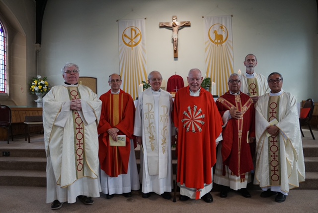 Father Brian with (from left to right) Canon Stephen Myers, Fr David Pearce,  Fr Joseph Farrell, Fr Guy Sawyer, Bishop Alan Williams & Fr Anthony Cho.