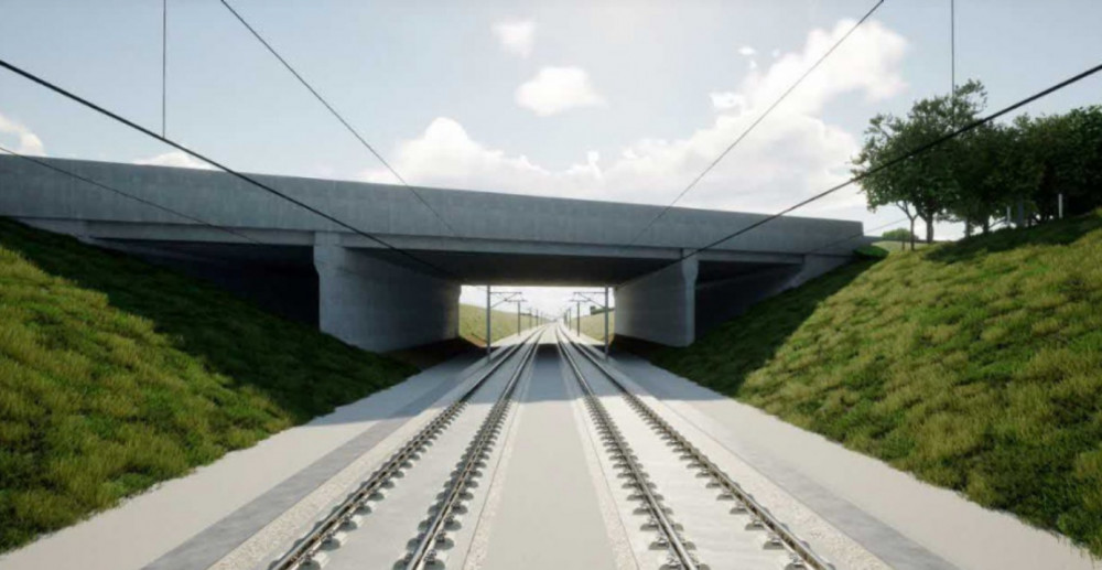 An artist's impression of the new bridge carrying the A46 over the HS2 line (image via planning application)