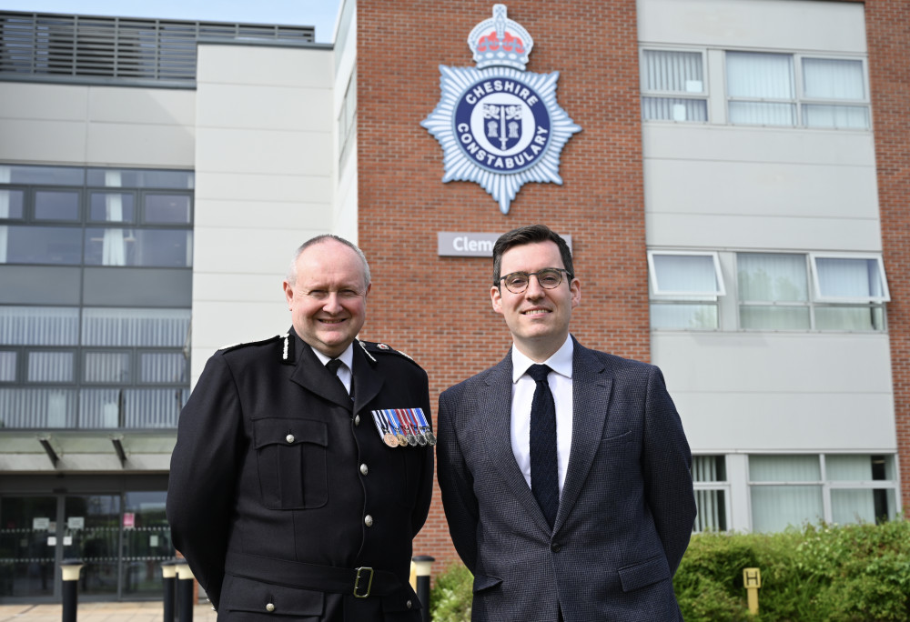 Dan Price (right) with Cheshire Police's Chief Constable Mark Roberts. (Image - Cheshire PCC) 