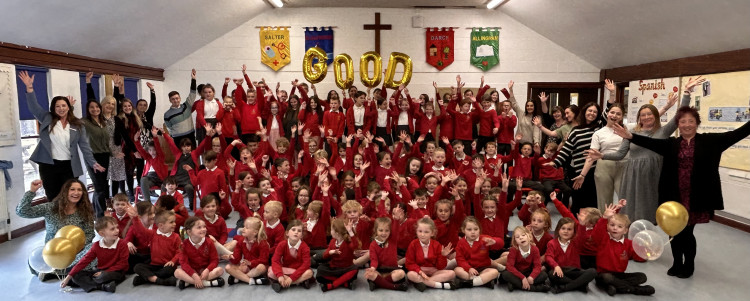 Pupils and teachers celebrate the positive report. (Photo: St Nicholas Primary Academy)