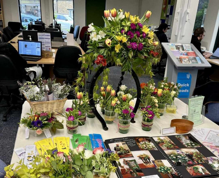 National Flower Arranging Day - Pop-Up Stall in Oakham Library. Image credit: Rutland Flower Club. 