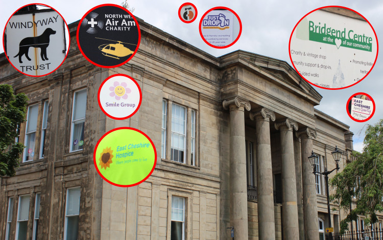 The logos of eight Macclesfield charities, taken from photos snapped by Macclesfield Nub News. 