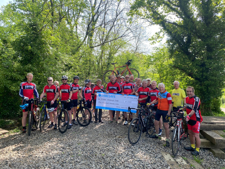 Picture (by Jacqui Ackroyd) shows members of Frome and District Wheelers and Frome’s Missing Link volunteers at the start of the new path.