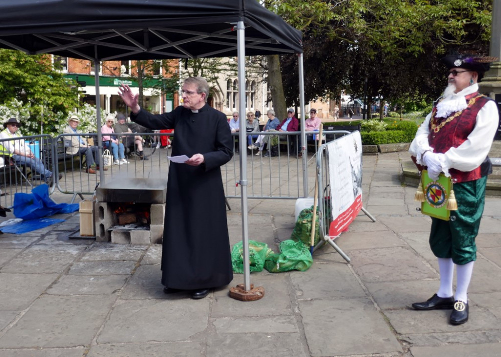 Revd Dr Mark Hart from St Mary's Parish Church blessed the brine and salt- making process (Nantwich Museum).