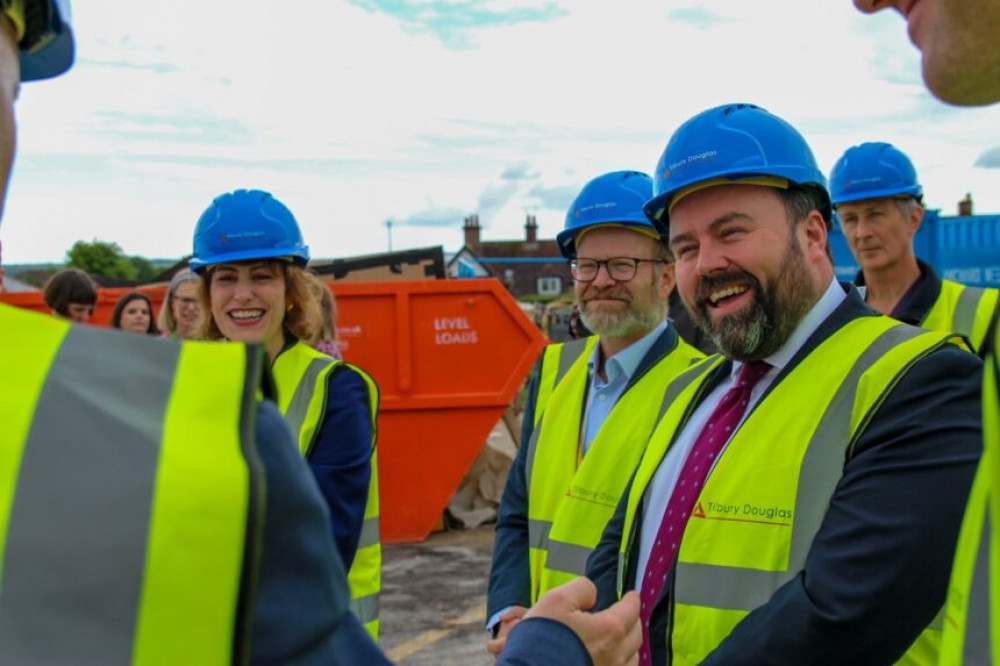 Health Secretary Victoria Atkins and regional MP Chris Loder at Dorset County Hospital's new construction site.