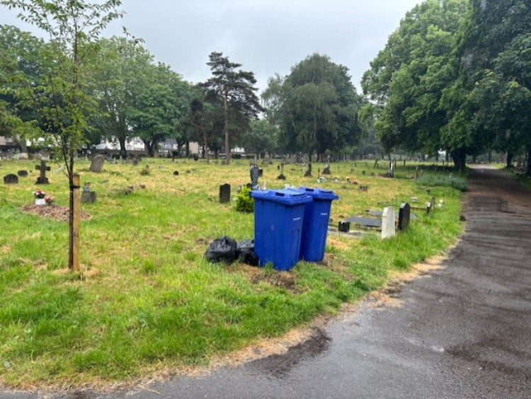 Blue bins in place at Grays new cemetery. 