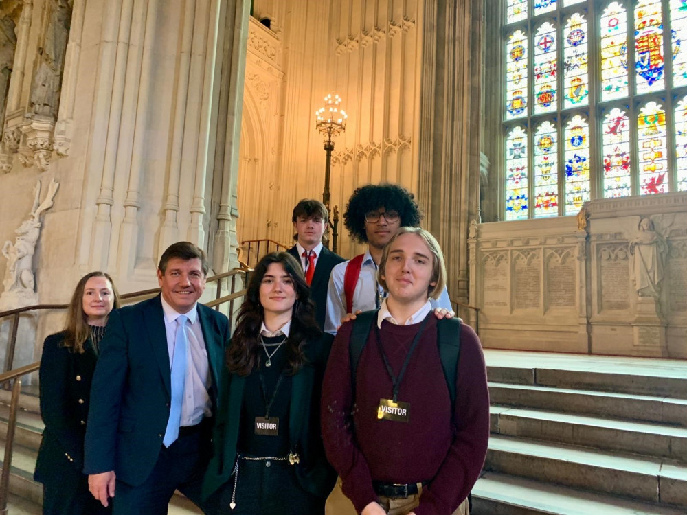 Students at Westminster with MP Stephen Metcalfe.