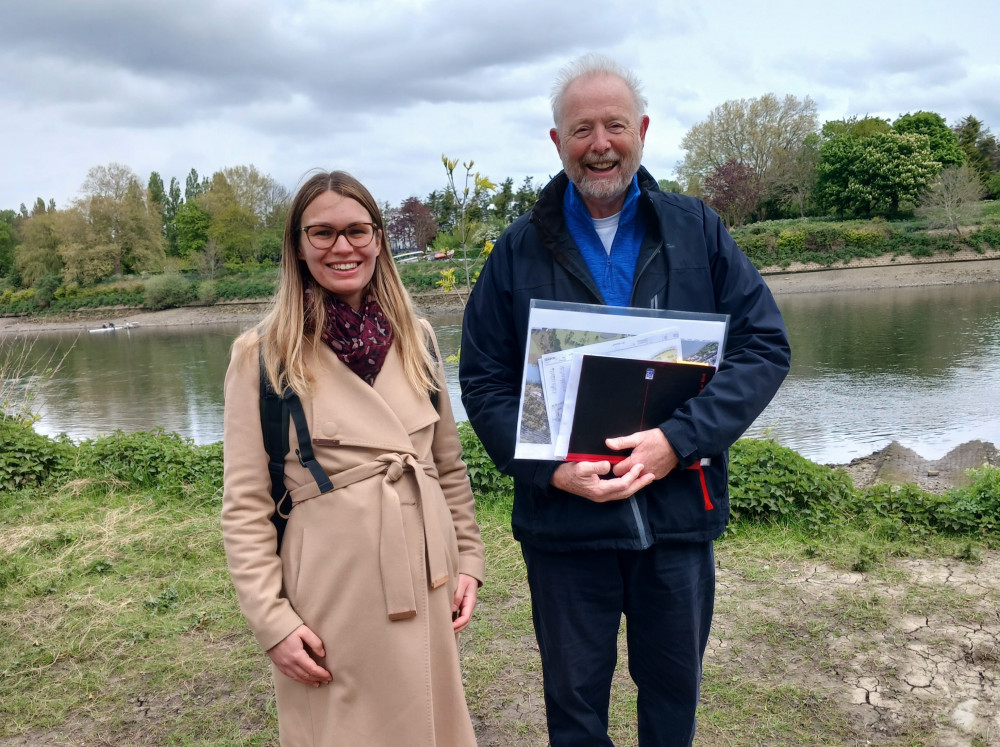 Peter Eaton, co-chair of MBCG, and barrister Kim Ziya on a recent site visit to the former Stag Brewery site (credit: Mortlake Brewery Community Group).