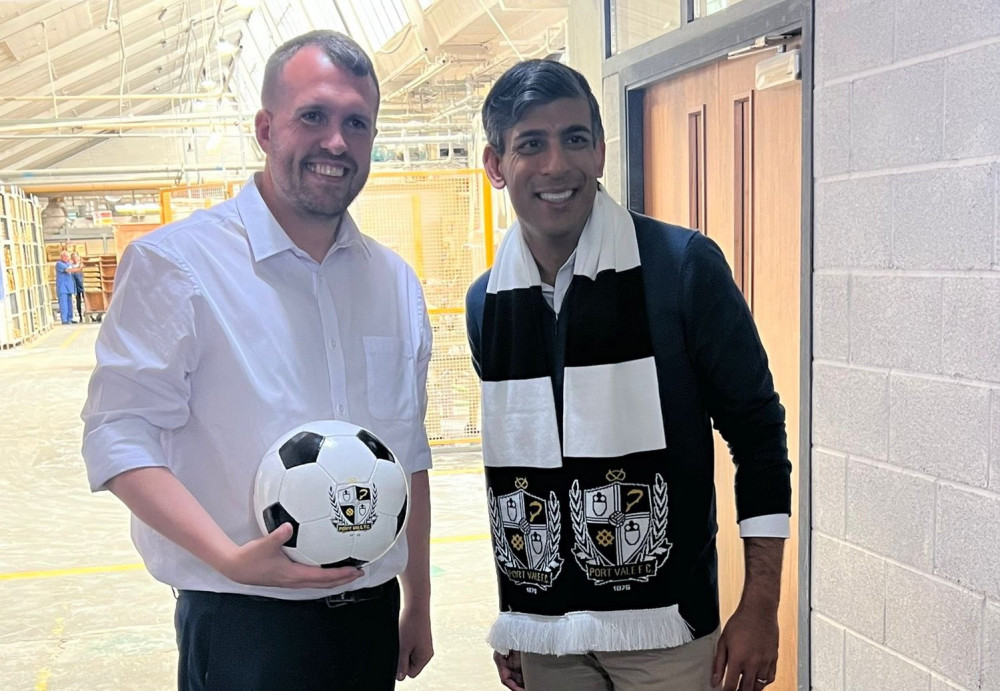 Rishi Sunak was joined by MP for Stoke-on-Trent North, Jonathan Gullis, for a visit to Port Vale FC (Jonathan Gullis).