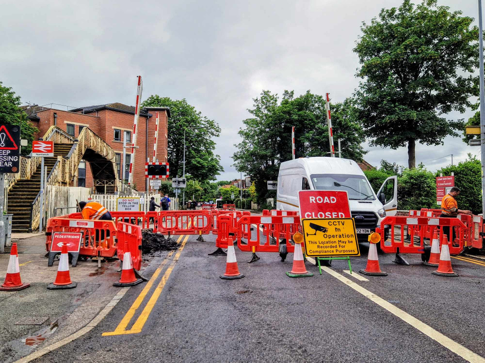 Wellington Road, between its junctions with Station Yard and Hillfield Place, is closed to motorists until Saturday 1 June (Ryan Parker).
