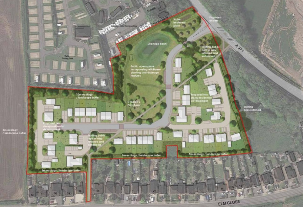 Masterplan For 50 Homes On The A371 Portway In Wells. CREDIT: Gleeson Land Ltd. 