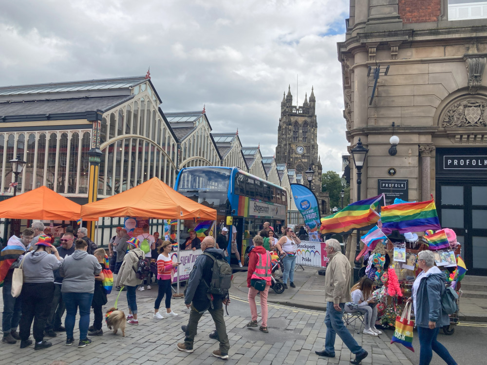 Stockport Pride will return to the town centre on 2 June 2024, and will feature stalls, live music, drag acts, a parade and more around Market Place and the town centre (Image - Alasdair Perry)