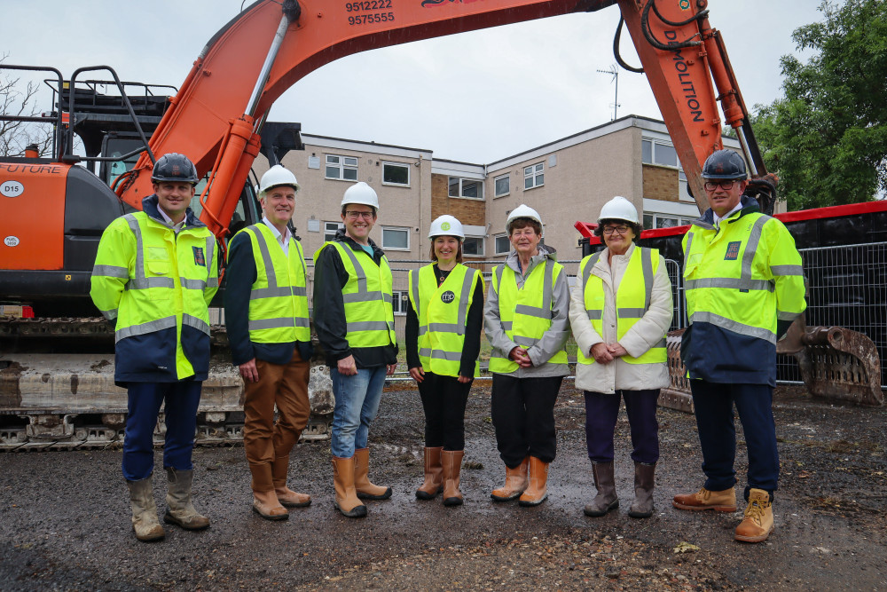 Key stakeholders attending the Ham Close site, including RHP’s Chief Executive Sarah Thomas, RHP tenant Mandy Jenkins, Leader of the Council Cllr Gareth Roberts, and Cain Peters, Regional Director of developers The Hill Group. (Photo: RHP)