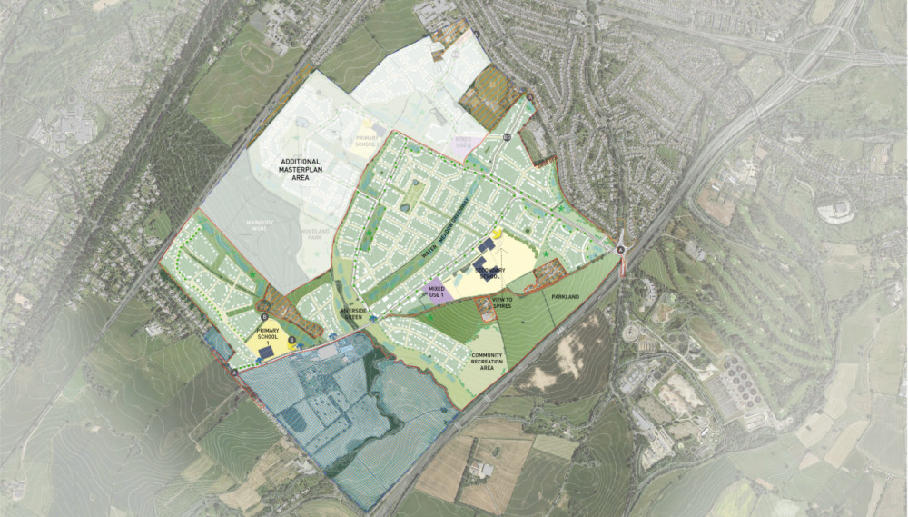 The masterplan for the proposed 2,500 houses and two schools (image via planning application)