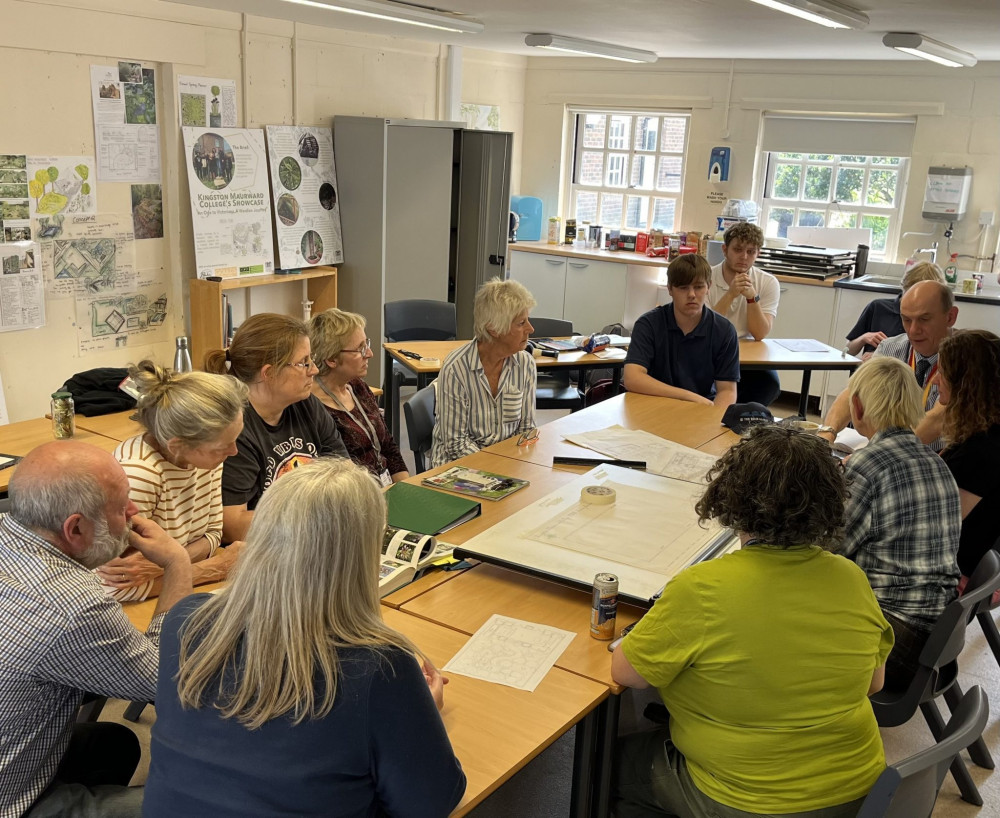 Students from Kingston Maurward College with staff from Dorset County Hospital discussing plans for the sensory garden.