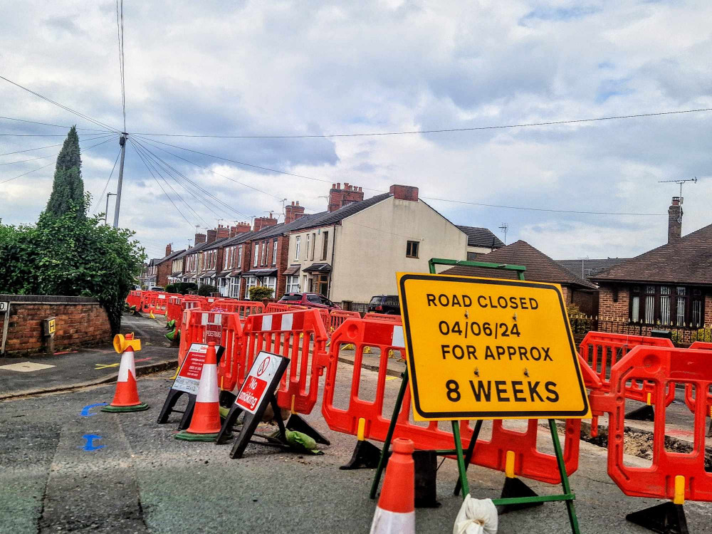 Broughton Road, between its junction with North Street and Maplins Moss Place, is closed to motorists until Monday 29 July (Ryan Parker).