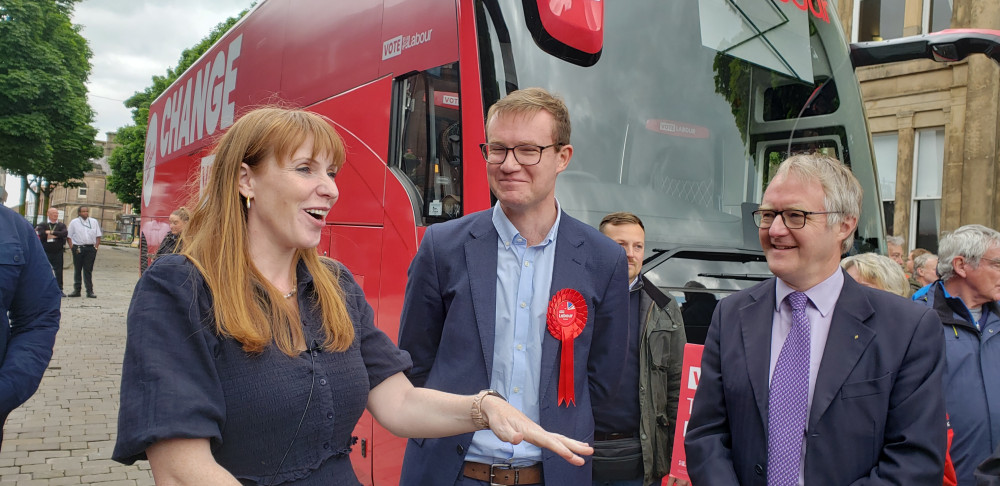 Council leader, a Sandbach councillor, Councillor Sam Corcoran (far right) was there to greet deputy leader Angela Rayner. (Photo: LDR) 