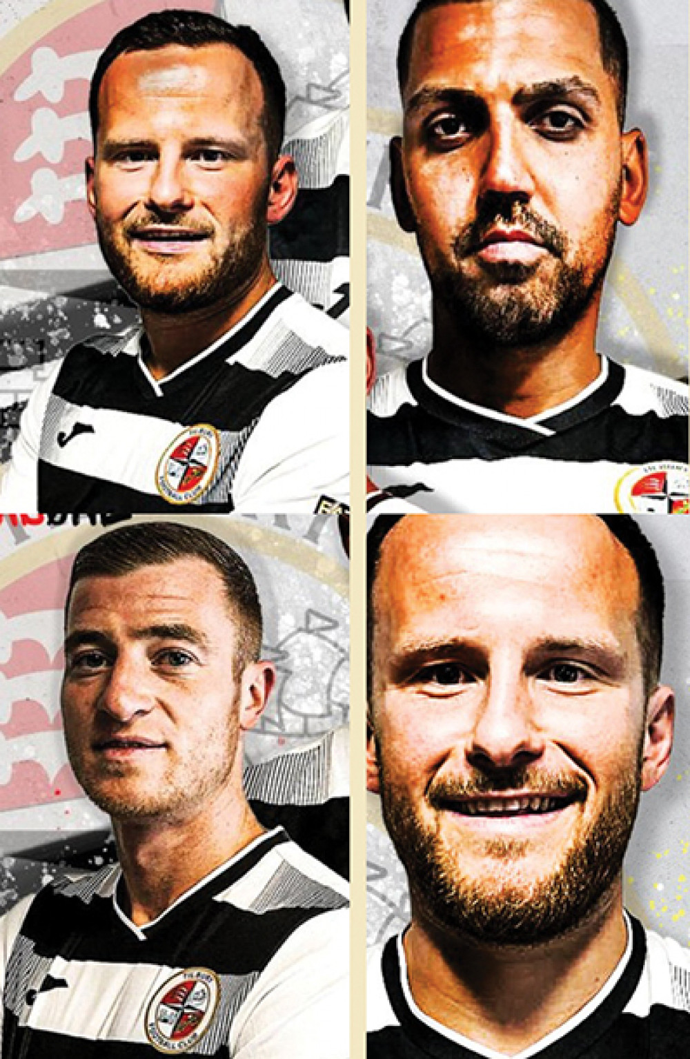 Tilbury's new signings (clockwise from top left) Lewis Clark, Lewis Manor, Jordan Clark and Sam Bantick. 