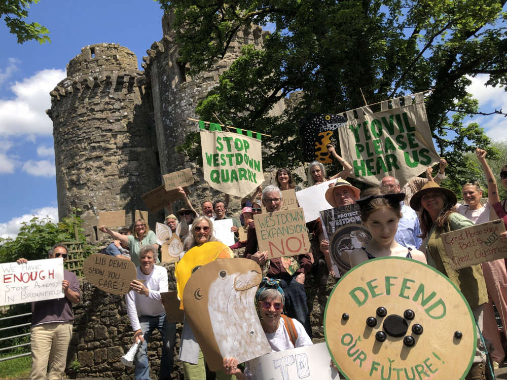 Protesters At Nunney Castle Campaigning Against The Reopening Of Westdown Quarry (image by Liz Snook)