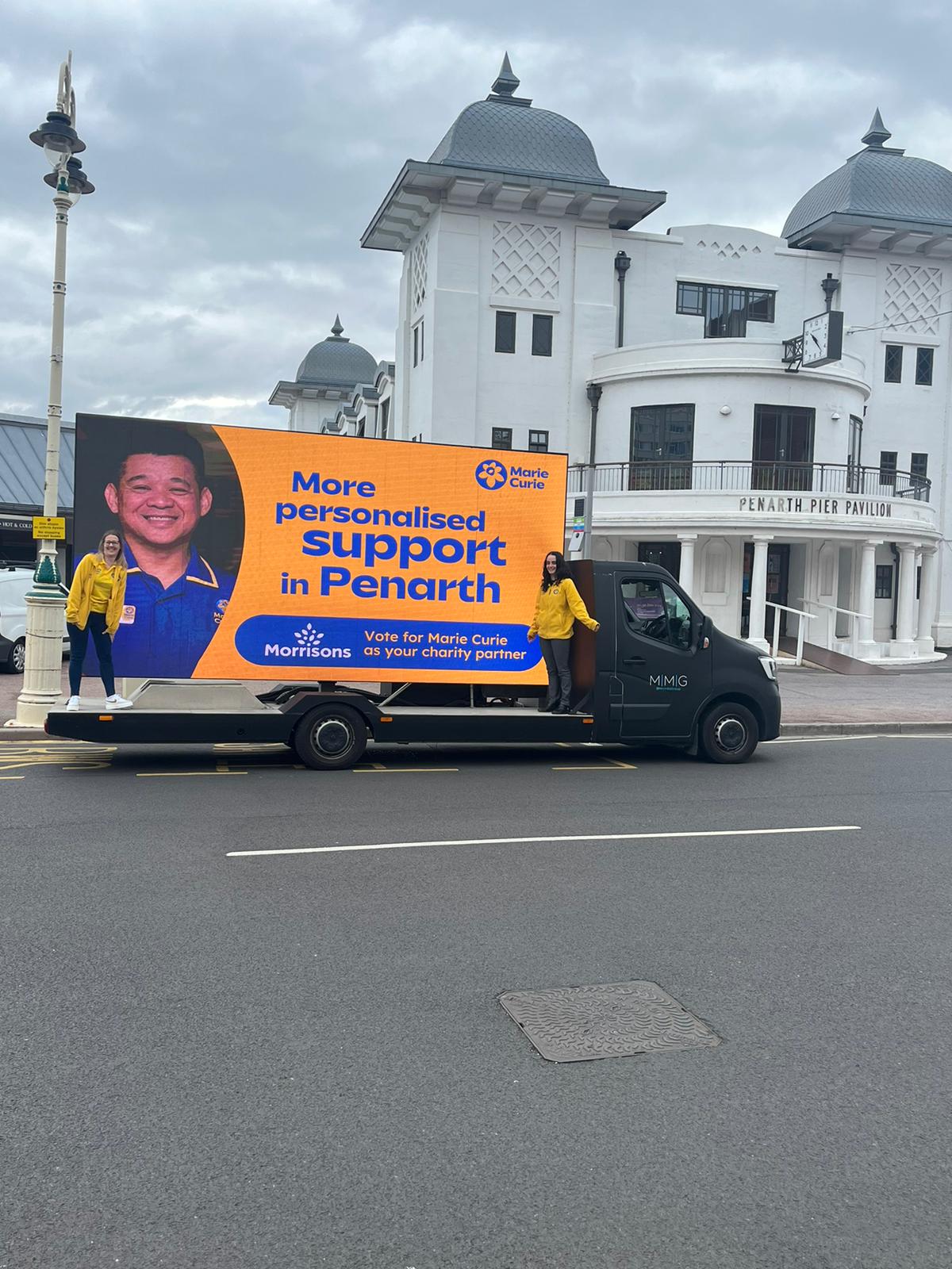 Claire Phillips and Katy Jackson of Marie Curie at Penarth Pier Pavilion 