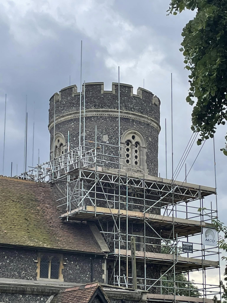 Scaffolding has been removed from the tower. 