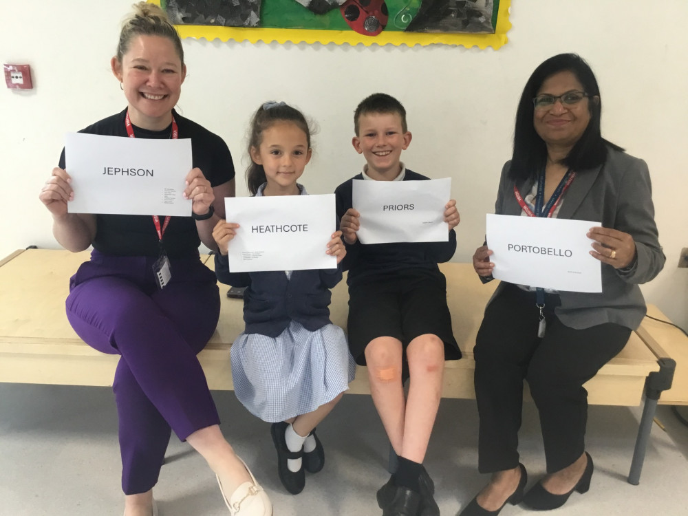 From left - Justine Ellory, Oakley Grange, Heathcote Primary year 2 pupil from Rabbits class, Heathcote Primary Year 5 pupil from Cherry class and Rukmi Silva, General Manager, Oakley Grange (image supplied)