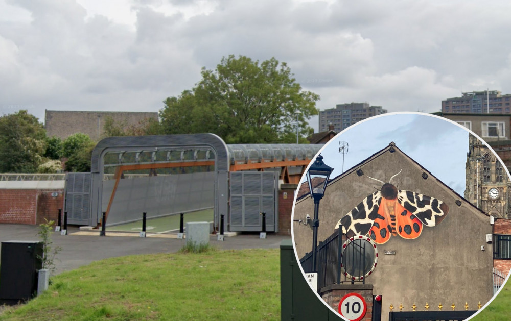 The Thomson Street bridge - which runs between Edgeley and Stockport town centre - will have a wildlife-themed redesign over the coming weeks (Images - Google Maps / Alasdair Perry)