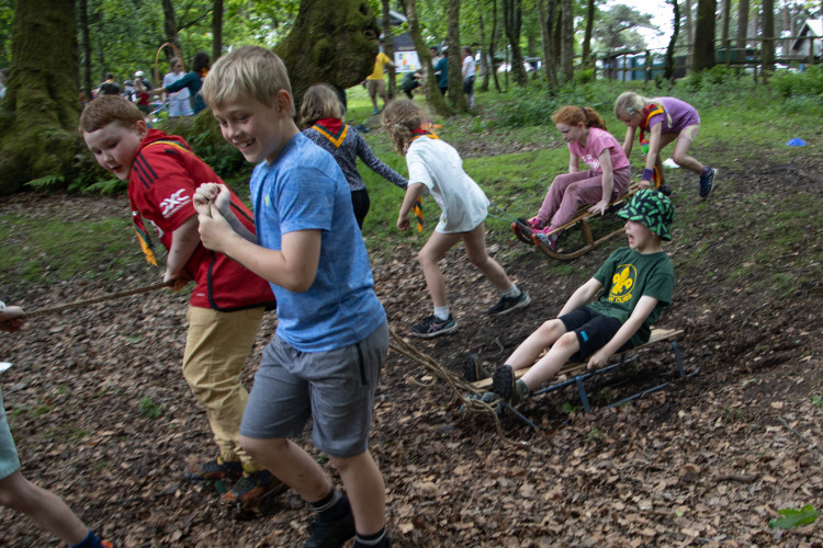 Scouts enjoying the Bobsleigh Challenge