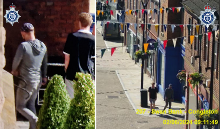 Police are appealing for information after a 65-year-old man was assaulted by two suspects in Congleton (Images - Cheshire Constabulary)