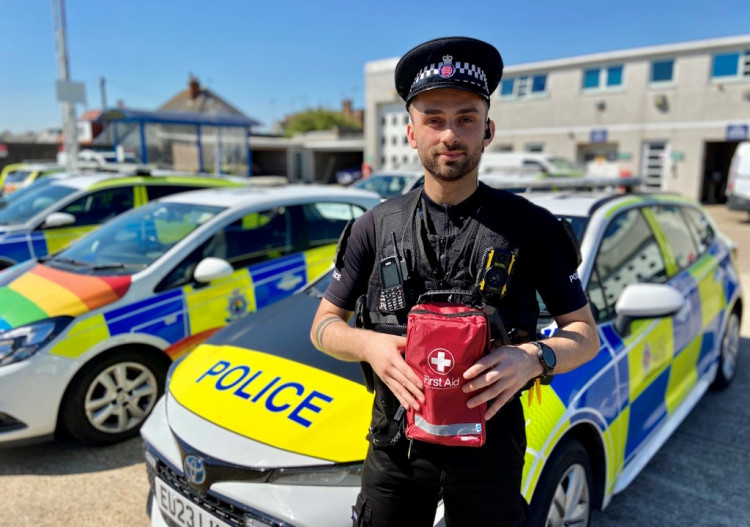 PC Ryan Scott with a bleed prevention kit.