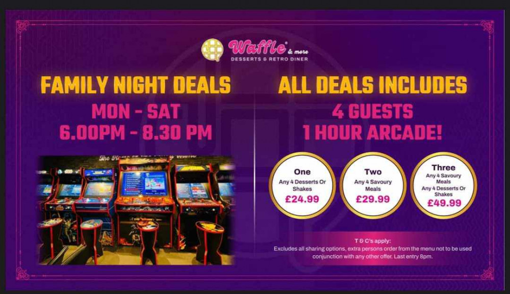 The newly opened Waffle and More diner and retro arcade on Nantwich Road, is offering Family Night Deals every Monday to Saturday.