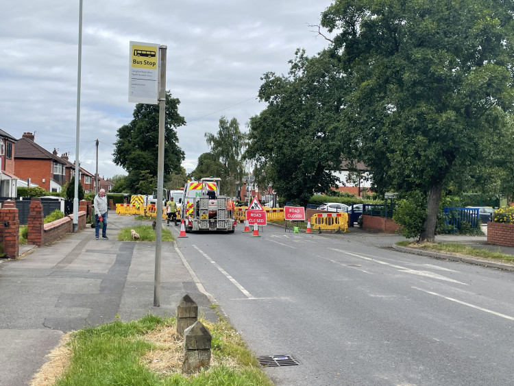 A United Utilities spokesperson has said that the leak repairs on Longford Road West are expected to be completed by Friday 5 July (Image - Nub News)