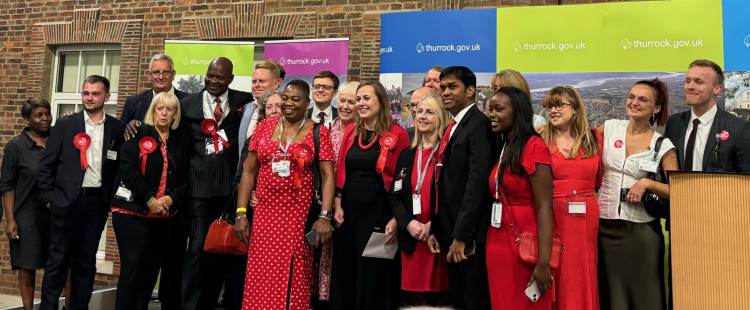 Labour winner Jen Craft celebrates with Labour colleagues. 