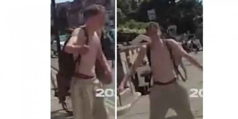 The attacker was seen wearing beige shorts and was topless at the time of the incident. (A&S Police)