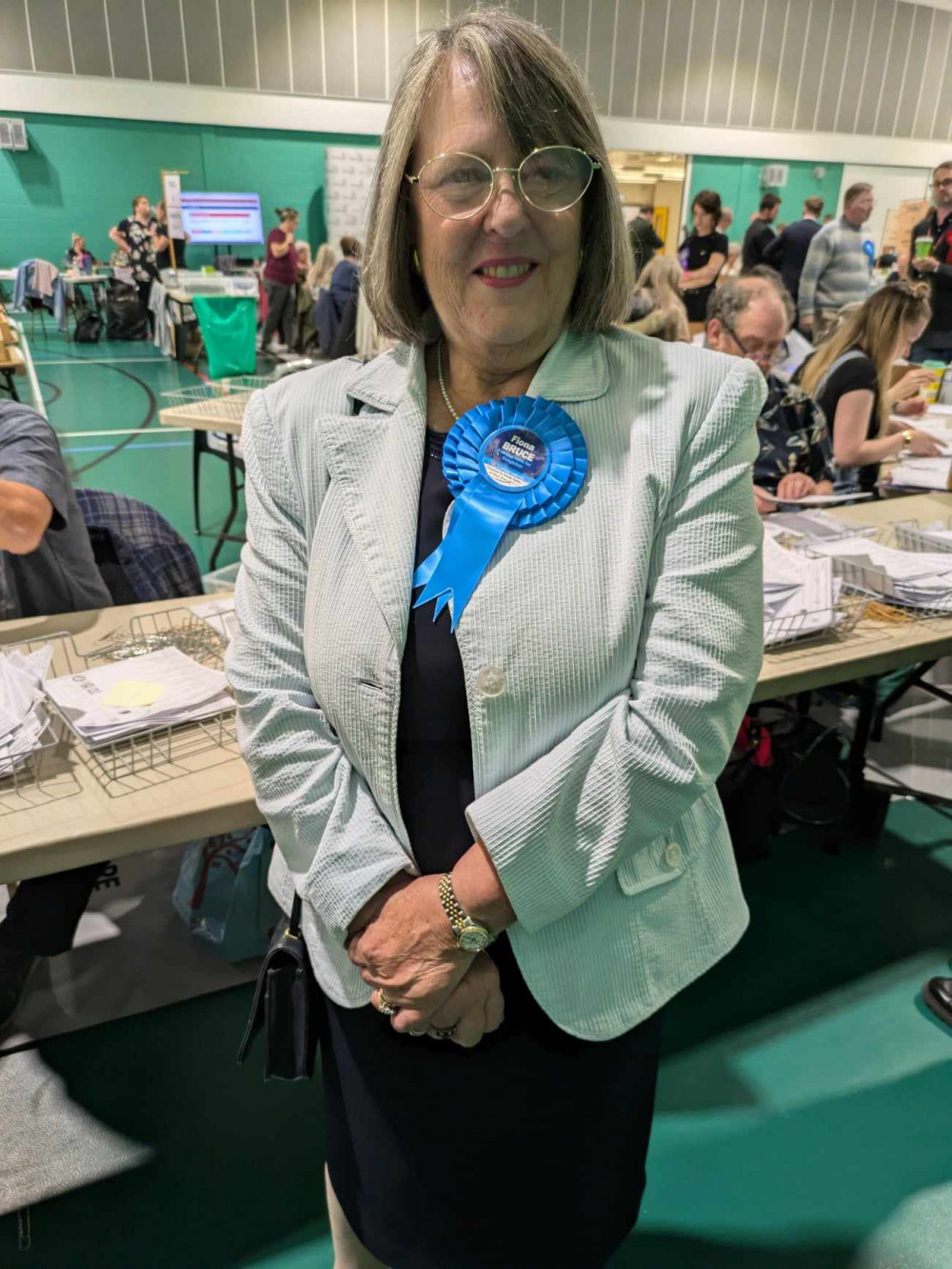 Fiona Bruce at last week's vote count at Crewe Lifestyle Centre. (Photo: Nub News)