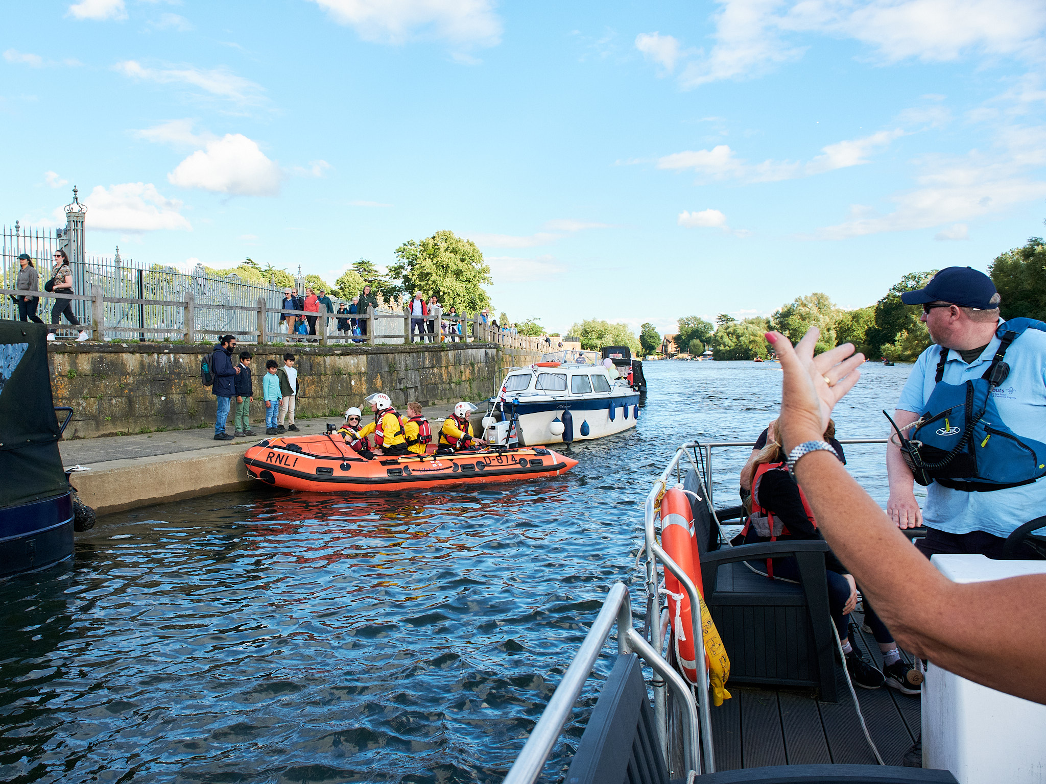 The RNLI crew has an impromptu meet-and-greet with visitors from Hampton Court Palace. (Photo: Oliver Monk)