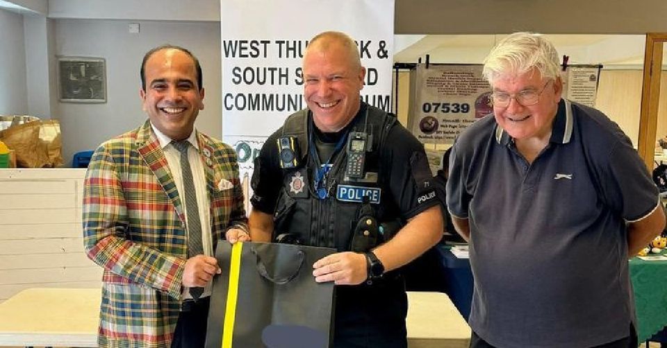 Thanks for your service: PC Brand with Cllr Qaisar abbas and Roger Passfield of Thurrock Neighbourhood Watch. 