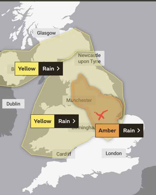 A warning map as re-tweeted by Rutland Police.