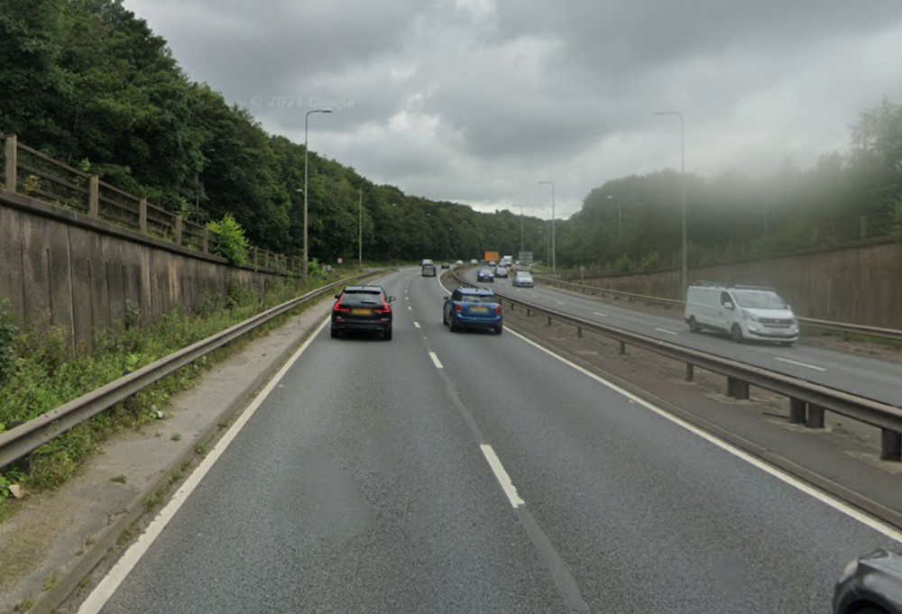 A car collided with the central reservation on the A500 at Porthill (Google).