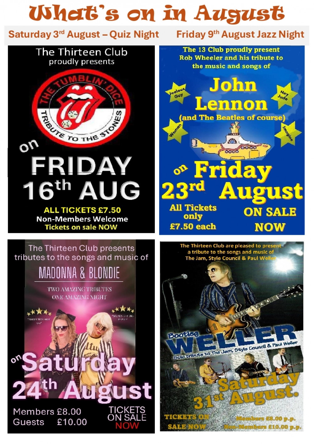 What's on at The 13 Club in August