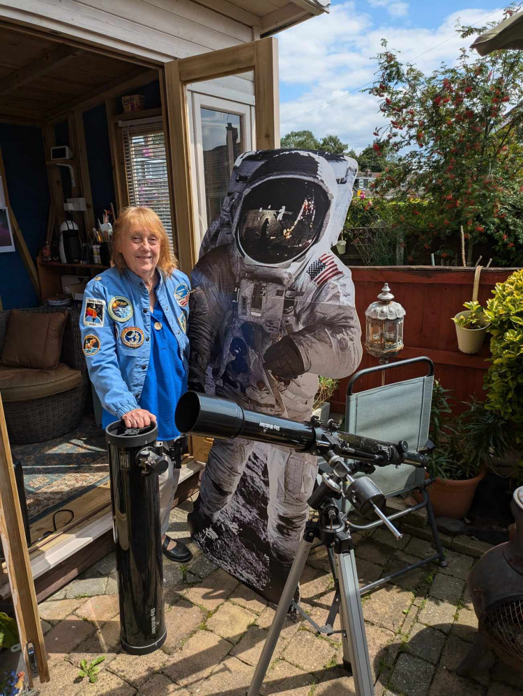 Majorie with her life-size cutout of Neil Armstrong who became the first person to walk on the moon on July 20, 1969. (Photo: Nub News) 