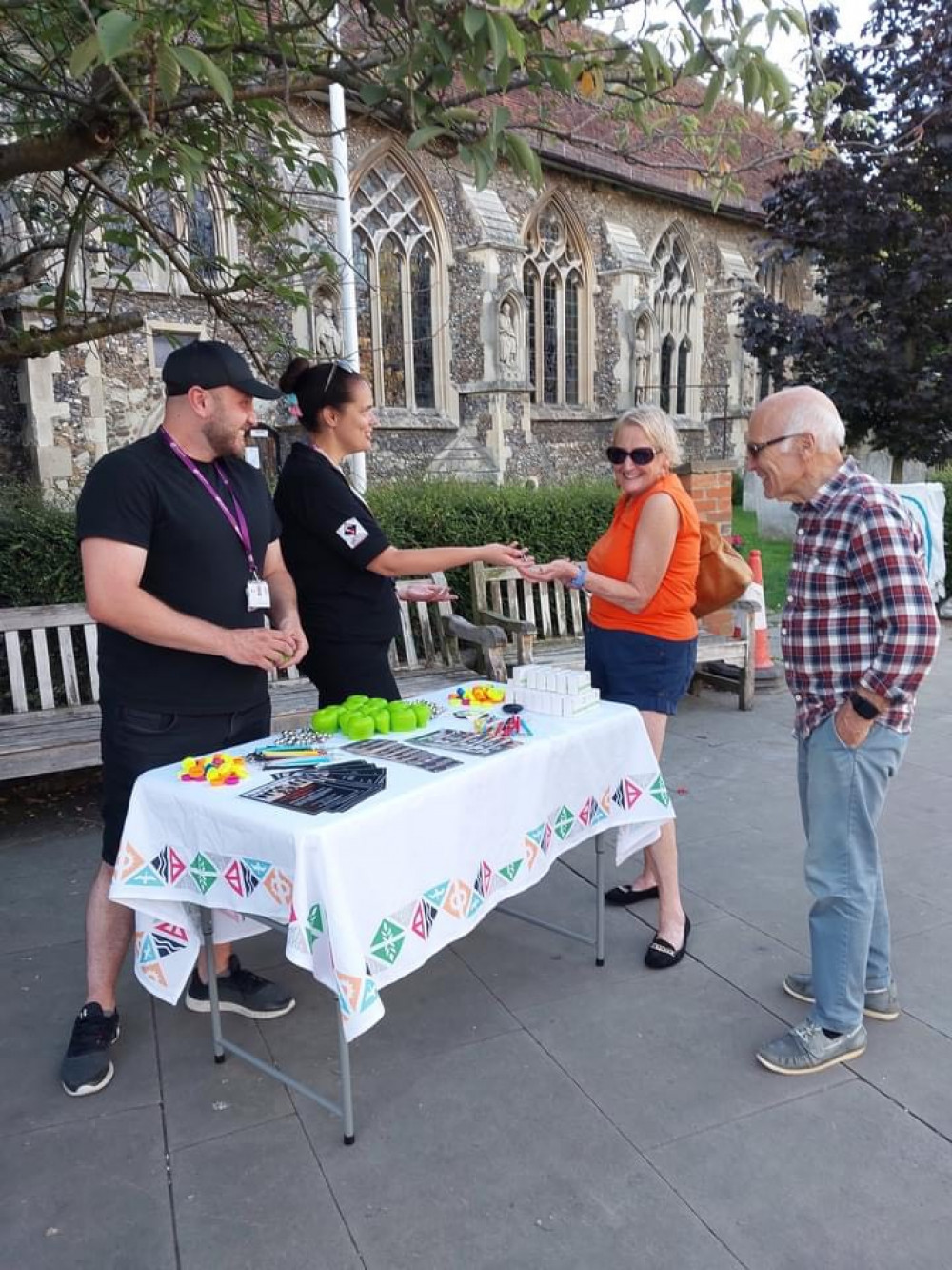 Essex Police and the Maldon Council promoting anti-spiking information outside All Saints Church. (Credit: Essex Police - Maldon District)