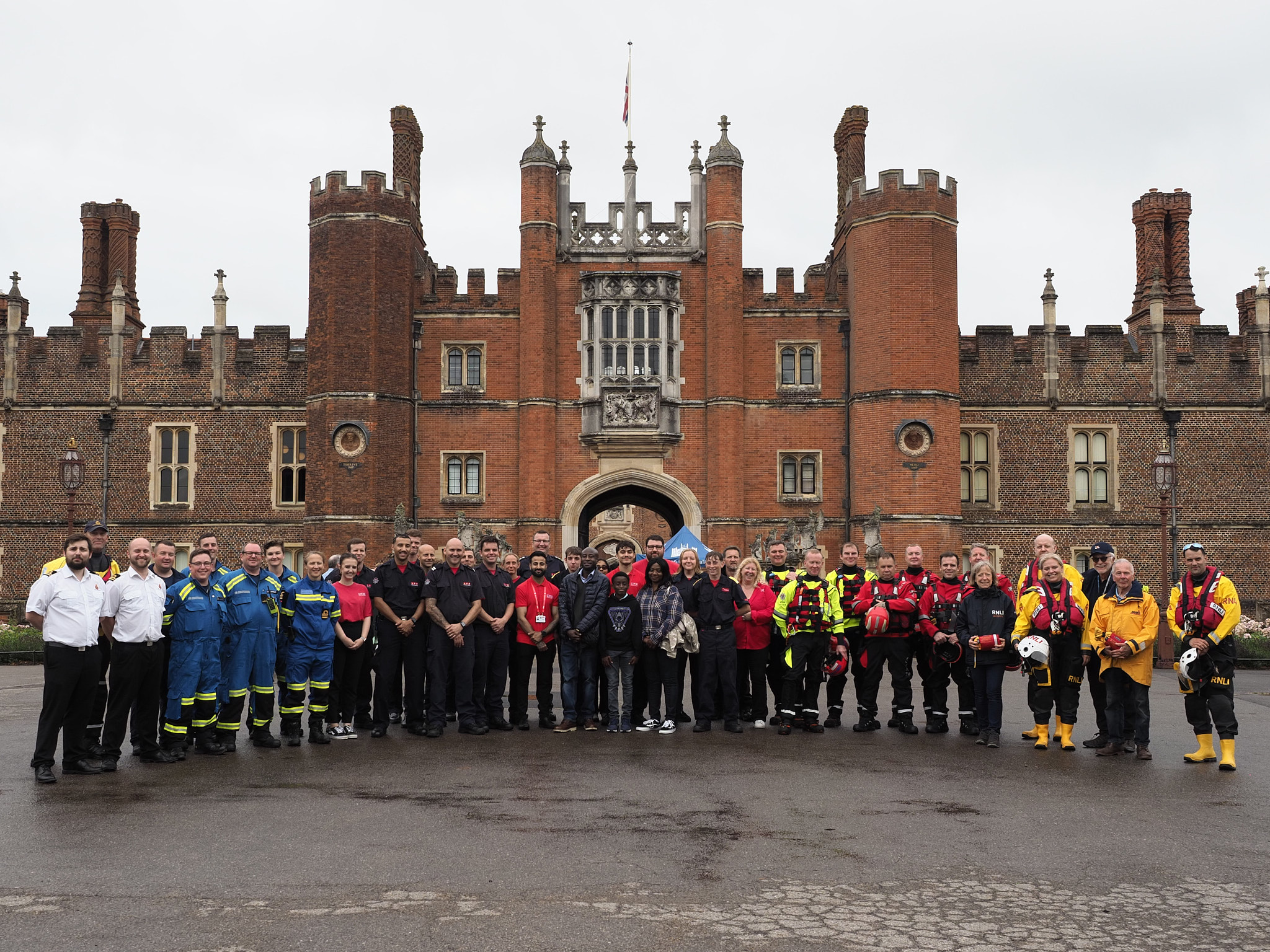 Members of the RNLI, HM Coastguard, London Fire Brigade, and Surrey Fire and Rescue came together at the riverside Hampton Court Palace on Thursday, 25 July. (Photo: Oliver Monk)