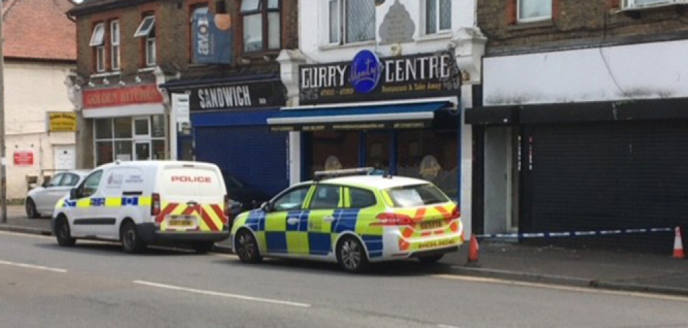 The scene in Stanford as police carried out a forensic investigation. 