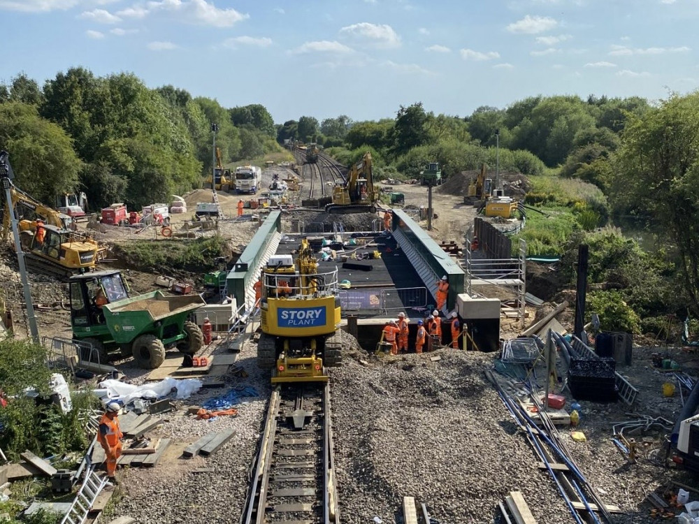 A bridge which carries the railway over the River Cherwell in King's Sutton near Banbury has been replaced (image by Network Rail)