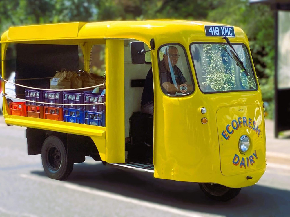 Paul Luke at the wheel of his rebranded vintage vehicle