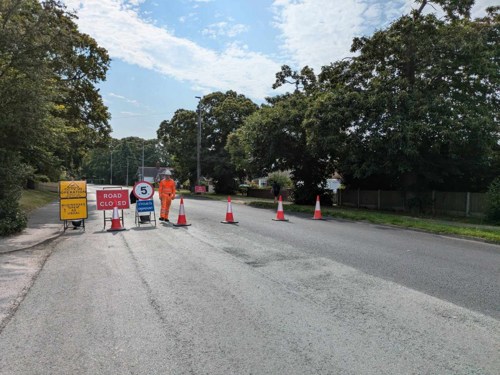 Middlewich Road near the junction with Abbey Road was closed for road works earlier today (Friday). (Photo: Nub News)